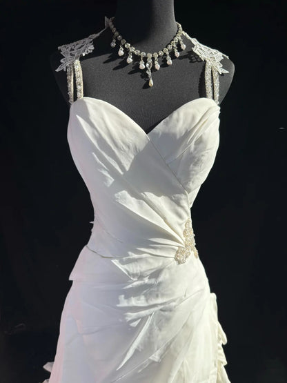 Ethereal Wedding Gowns Brides Dresses A line Spaghetti Strap for Bride Satin White Petite/Plus Size Bridal Gown With Beads For Women AS018