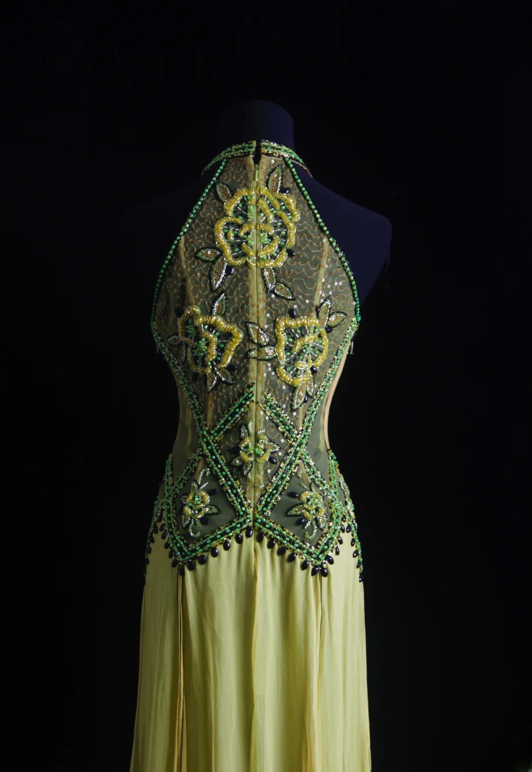 Vintage Prom Dresses 90s Formal A line High Neck Green Chiffon With Beadings Long Party Gowns Prom Dresses AS018