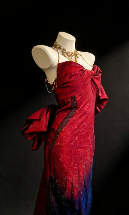 Unique Mermaid Sweetheart Burgundy Satin With Black Tulle Bodice For Women Long Prom Dress 20th Birthday Gowns AS018