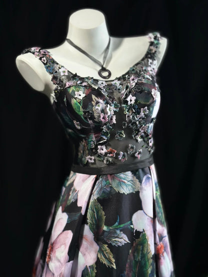Refined Prom Dresses A line Square Neck Floral Satin With Flowers Evening Dress Formal Outfits RB5828