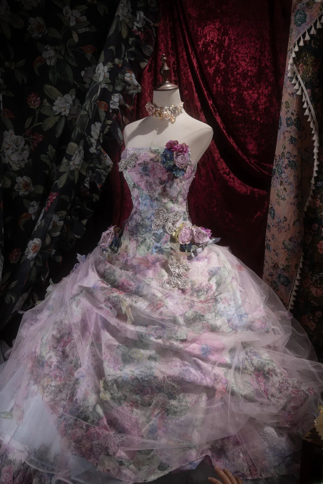 Princesses Fairytale Ball Gown Strapless Lilac Floral Tulle With 3D Flowers Long Quince Dress Quinceanera Dresses Formal Birthday Outfits RB8043