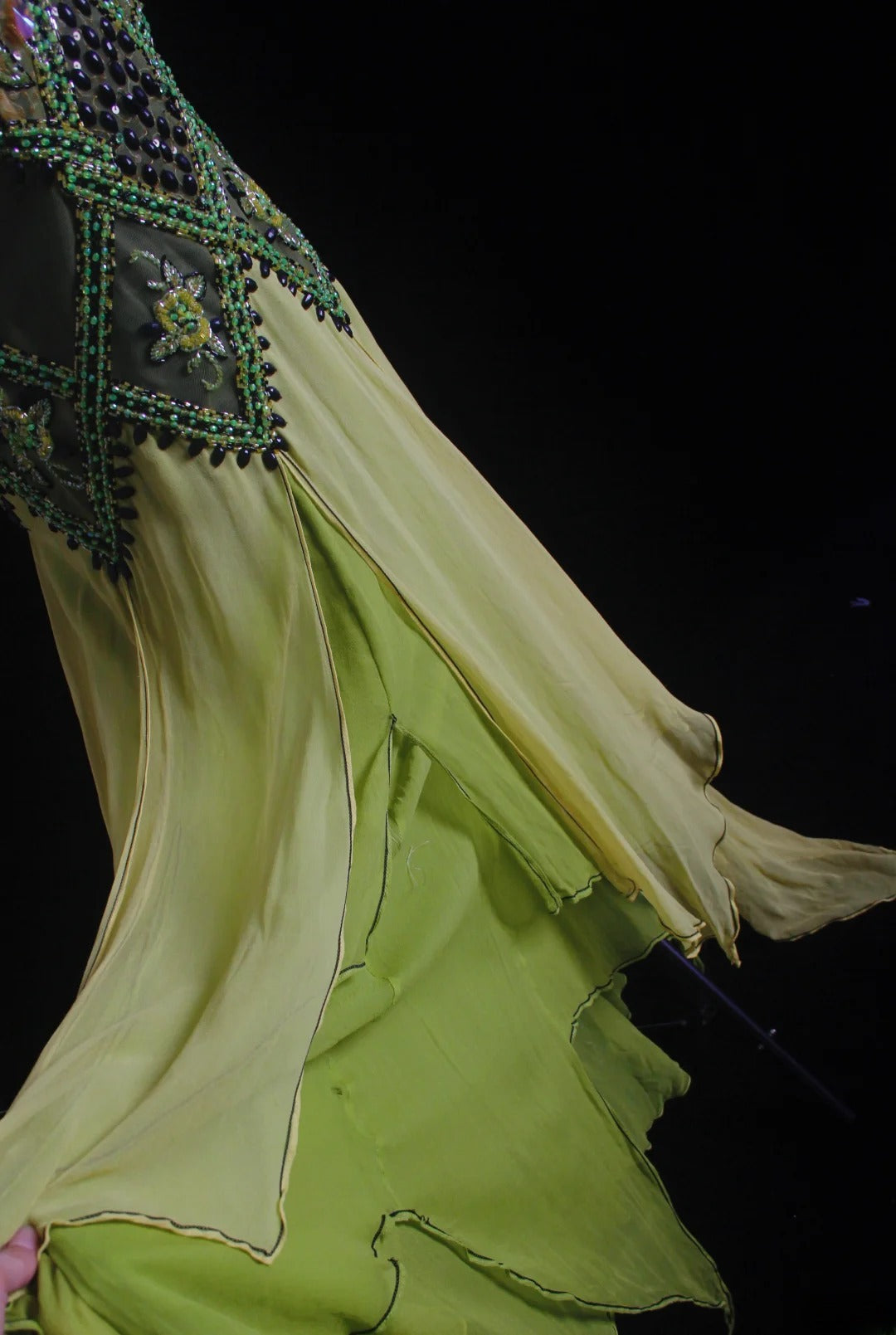 Vintage Prom Dresses 90s Formal A line High Neck Green Chiffon With Beadings Long Party Gowns Prom Dresses AS018