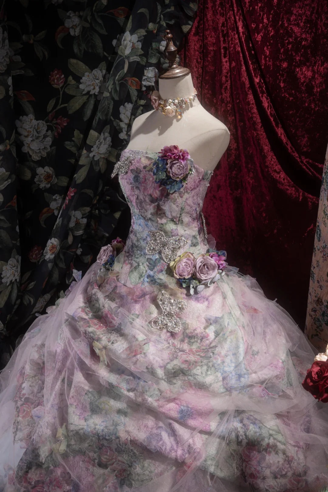 Princesses Fairytale Ball Gown Strapless Lilac Floral Tulle With 3D Flowers Long Quince Dress Quinceanera Dresses Formal Birthday Outfits RB8043