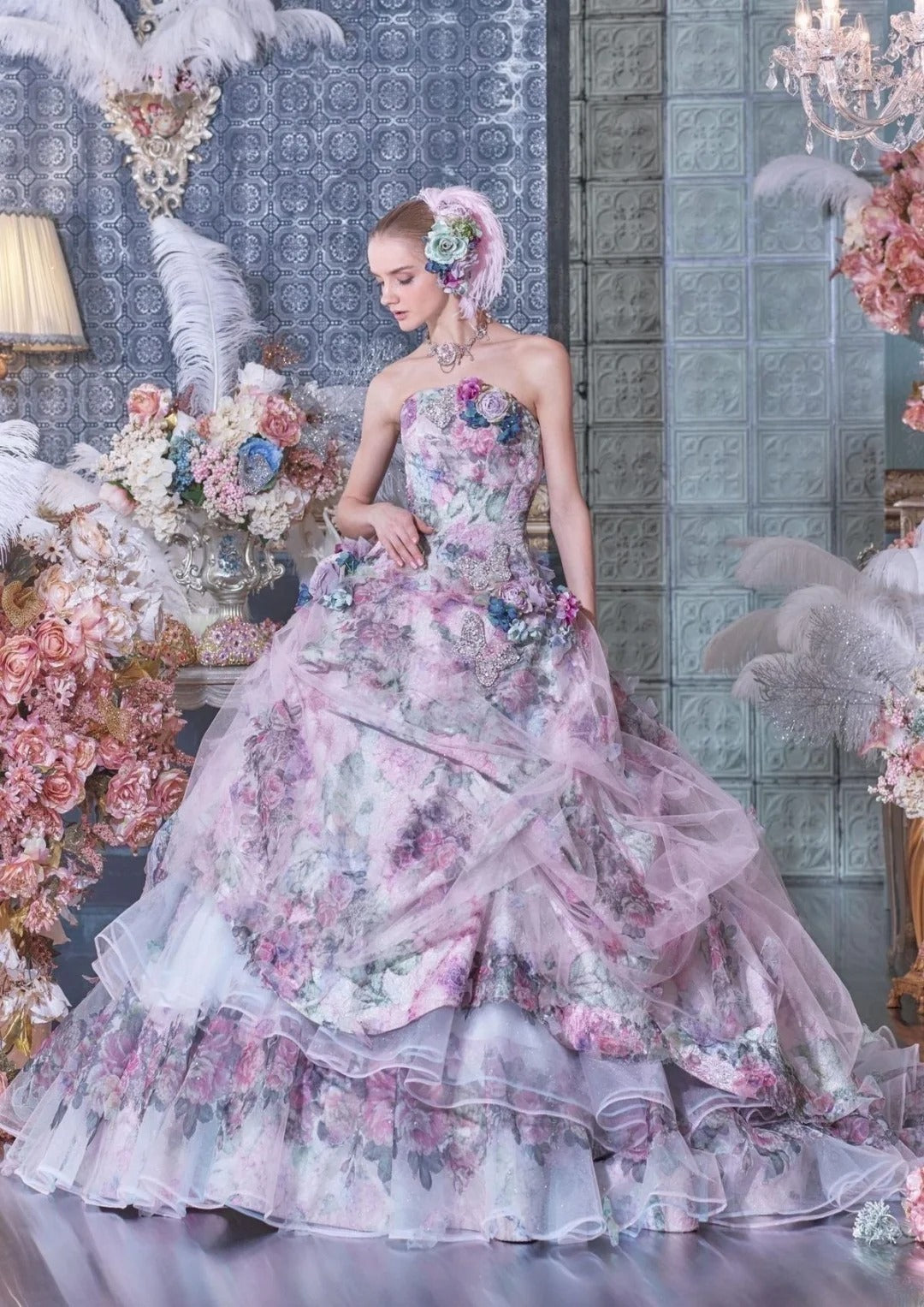 Princesses Fairytale Ball Gown Strapless Lilac Floral Tulle With 3D Flowers Long Quince Dress Quinceanera Dresses Formal Birthday Outfits RB8043