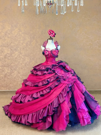 Glam Ball Gown Halter Pink With Tiered Layers Quinceanera Dresses For Sweet 15 15 Anos Celebration Birthday Dress RB9015