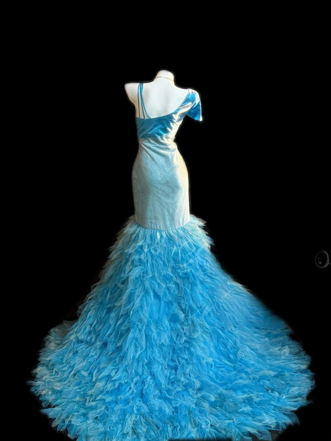Modest Prom Dresses Mermaid Blue With Ruffles Tulle Long Evening Formal Outfits RB3361