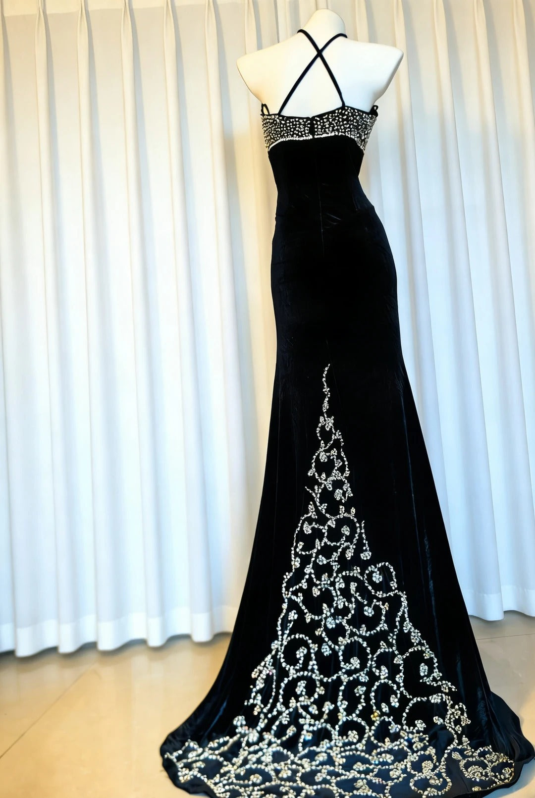 Unique Mermaid Halter Back With Split Side Beaded Bodice For Women Long Prom Dress 20th Birthday Gowns AS019