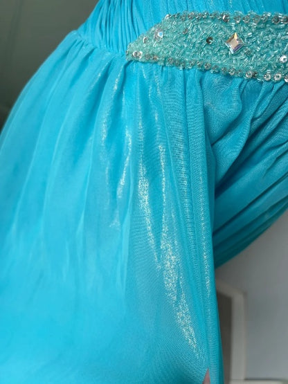 Blue Prom Dress Long Floor Length A Line V Neck With Folded Chiffon Formal Evening Gown For Black Women RC0389