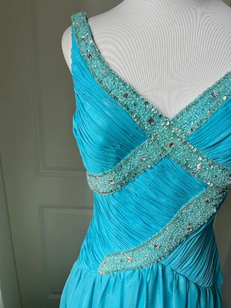 Blue Prom Dress Long Floor Length A Line V Neck With Folded Chiffon Formal Evening Gown For Black Women RC0389