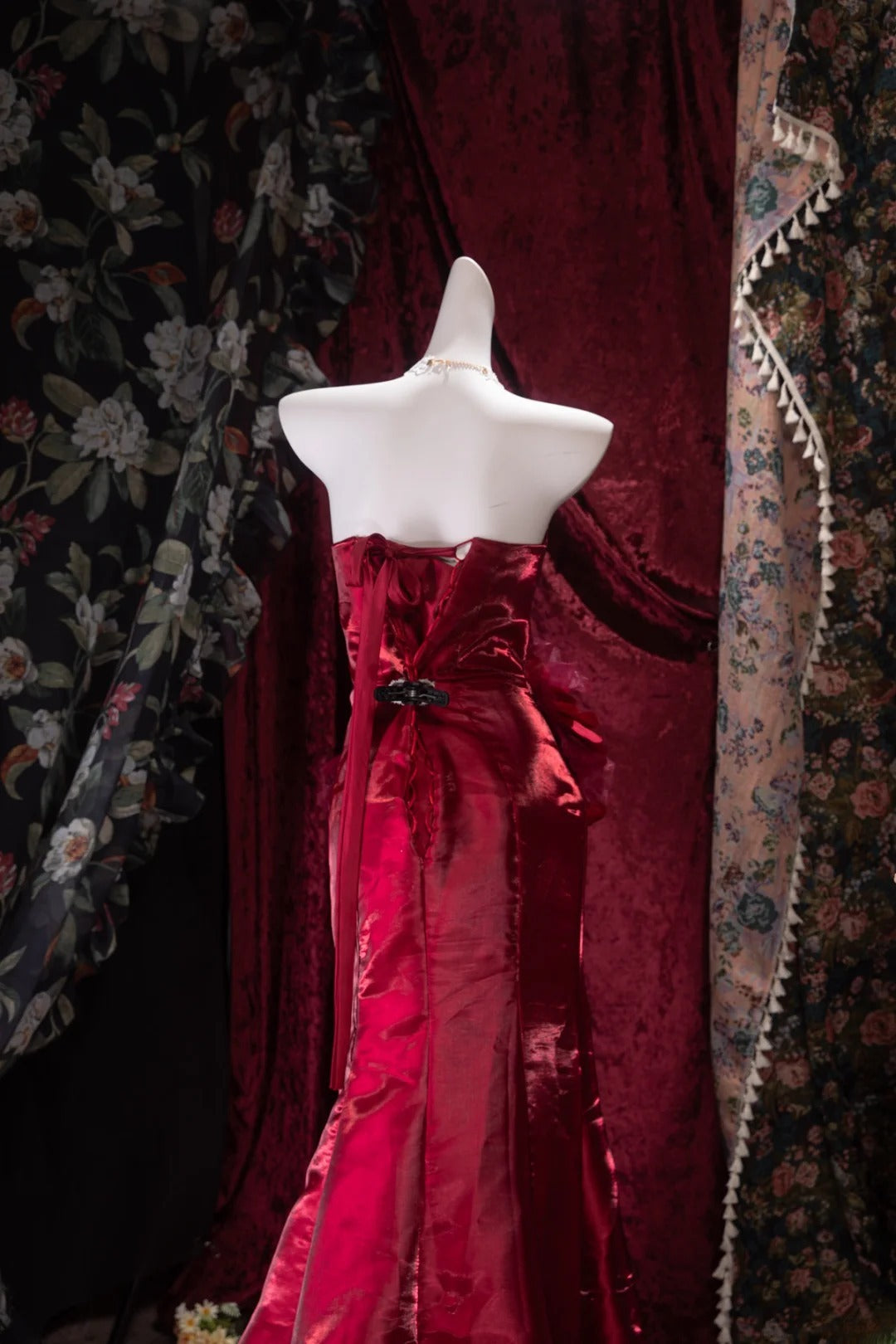 Elegant Mermaid Strapless Burgundy With 3D Flowers Long Prom Dresses Formal Outfit Evening Night Dress RB8045