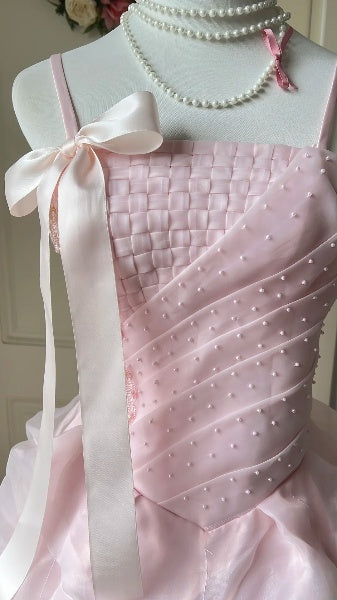 Sweet 15 Quinceanera Dress Ball Gown Spaghetti Straps Pink With Ruffled Fold Long 15th Birthday Gown RC0390