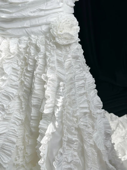 Vintage Mermaid One Shoulder White With Tiered Layers Brides Gown Bridal Dress Wedding Dresses Style RB7556