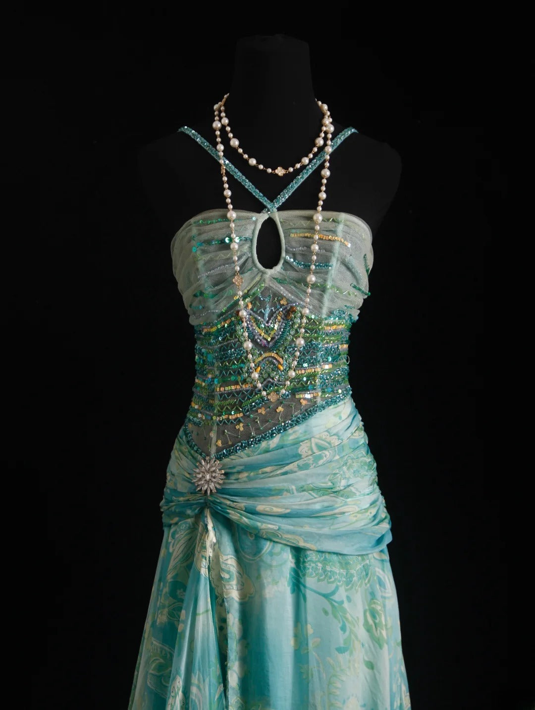 Vintage Prom Dresses 90s Formal Mermaid Halter Blue Chiffon Floral With Beadings Long Party Gowns Prom Dresses AS020