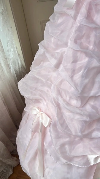 Sweet 15 Quinceanera Dress Ball Gown Spaghetti Straps Pink With Ruffled Fold Long 15th Birthday Gown RC0390