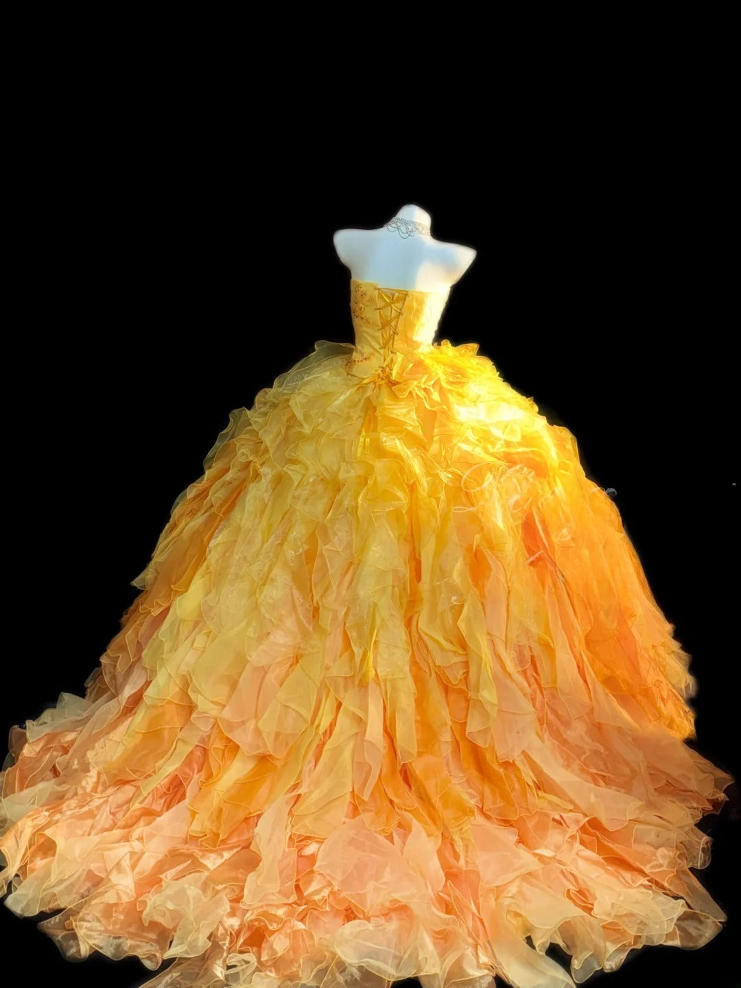 Princess Ball Gown Strapless Yellow With Tiered Layers Flowers Long Sweet 16 Dresses Quinceanera Dress RB3363