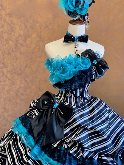 Glam Ball Gown Strapless Blue With Tiered Layers Quinceanera Dresses For Sweet 15 15 Anos Celebration Birthday Dress RB9017