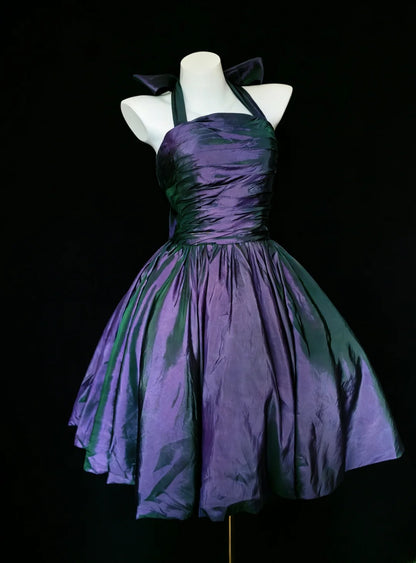 Vintage Ball Gown Halter Purple Taffeta Hoco Gowns Short 16th Birthday Dress Homecoming Dresses Cocktail Gown AS021