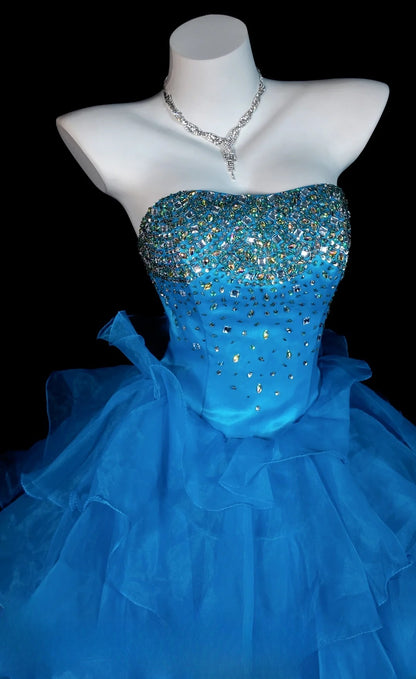 Sweet 16 Dress Blue Ball Gown Strapless With Beading Corset Fit Sweet Sixteen Dress RB9826