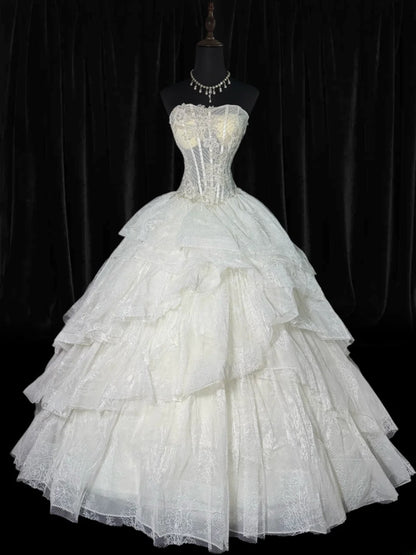 Ethereal Wedding Gowns Brides Dresses Ball Gown Sweetheart Strapless For Bride Lace White Petite/Plus Size Bridal Gown With Beads For Women AS021
