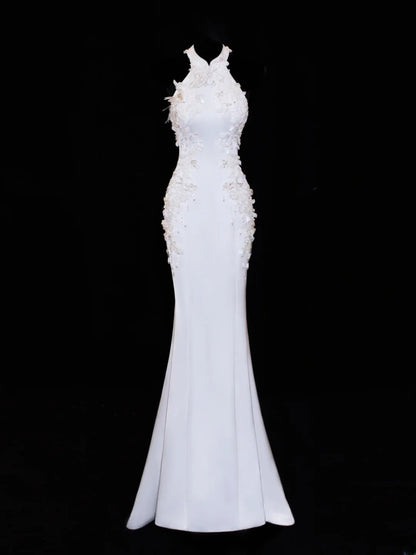 Princess Wedding Gowns Dresses Elegant Modest for Bride Mermaid High Neck White Petite/Plus Size Bridal Gowns For Women SA021