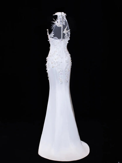 Princess Wedding Gowns Dresses Elegant Modest for Bride Mermaid High Neck White Petite/Plus Size Bridal Gowns For Women SA021