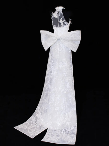 Princess Wedding Gowns Dresses Elegant Modest for Bride Mermaid High Neck White Petite/Plus Size Bridal Gowns For Women SA021