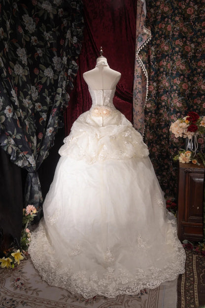 Dreamy Ball Gown High Neck Ivory Tulle With Appliqued Ruffled Long Quince Dress Quinceanera Dresses Formal Birthday Outfits RB8047