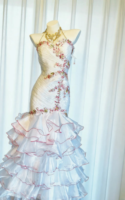 Unique Mermaid Sweetheart White With Lace 90s Beads For Women Party Dresses Long Prom Dress 20th Birthday Gowns AS022