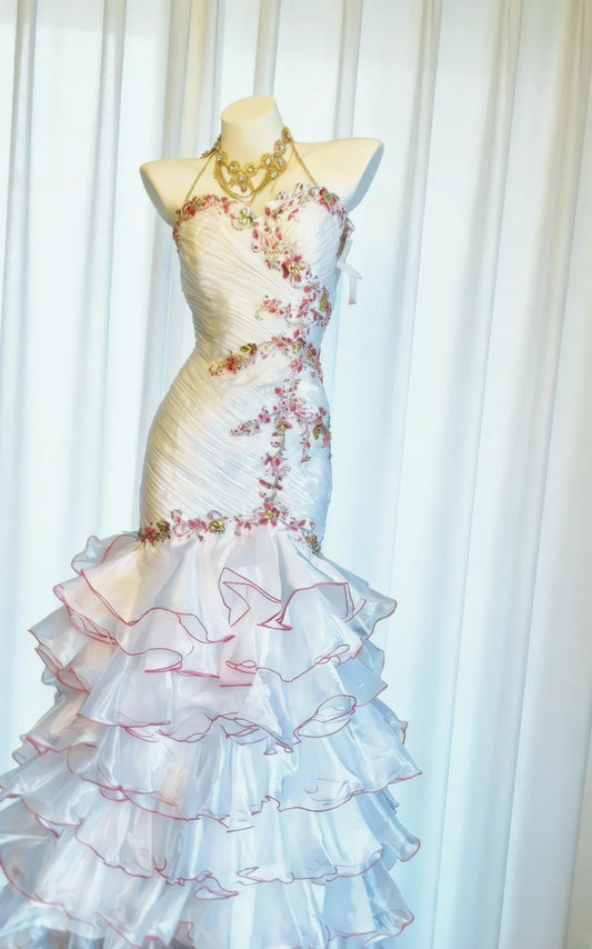 Unique Mermaid Sweetheart White With Lace 90s Beads For Women Party Dresses Long Prom Dress 20th Birthday Gowns AS022