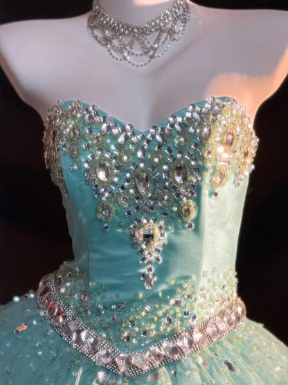 Princess Ball Gown Strapless Blue With Silver Beading Long Quinceanera Dress vestido de 15 de cenicienta RB3364