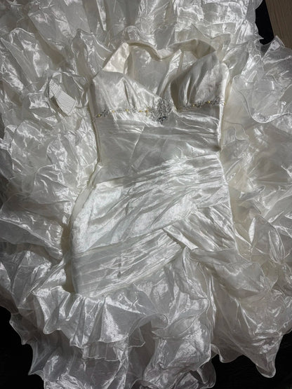 Timeless Women's Mermaid Halter Sleeveless White Taffeta Tiered Pleated With Beads Long Vintage Fitted 1920s Wedding Dresses AS022