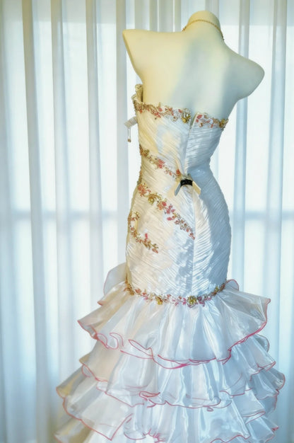 Unique Mermaid Sweetheart White With Lace 90s Beads For Women Party Dresses Long Prom Dress 20th Birthday Gowns AS022