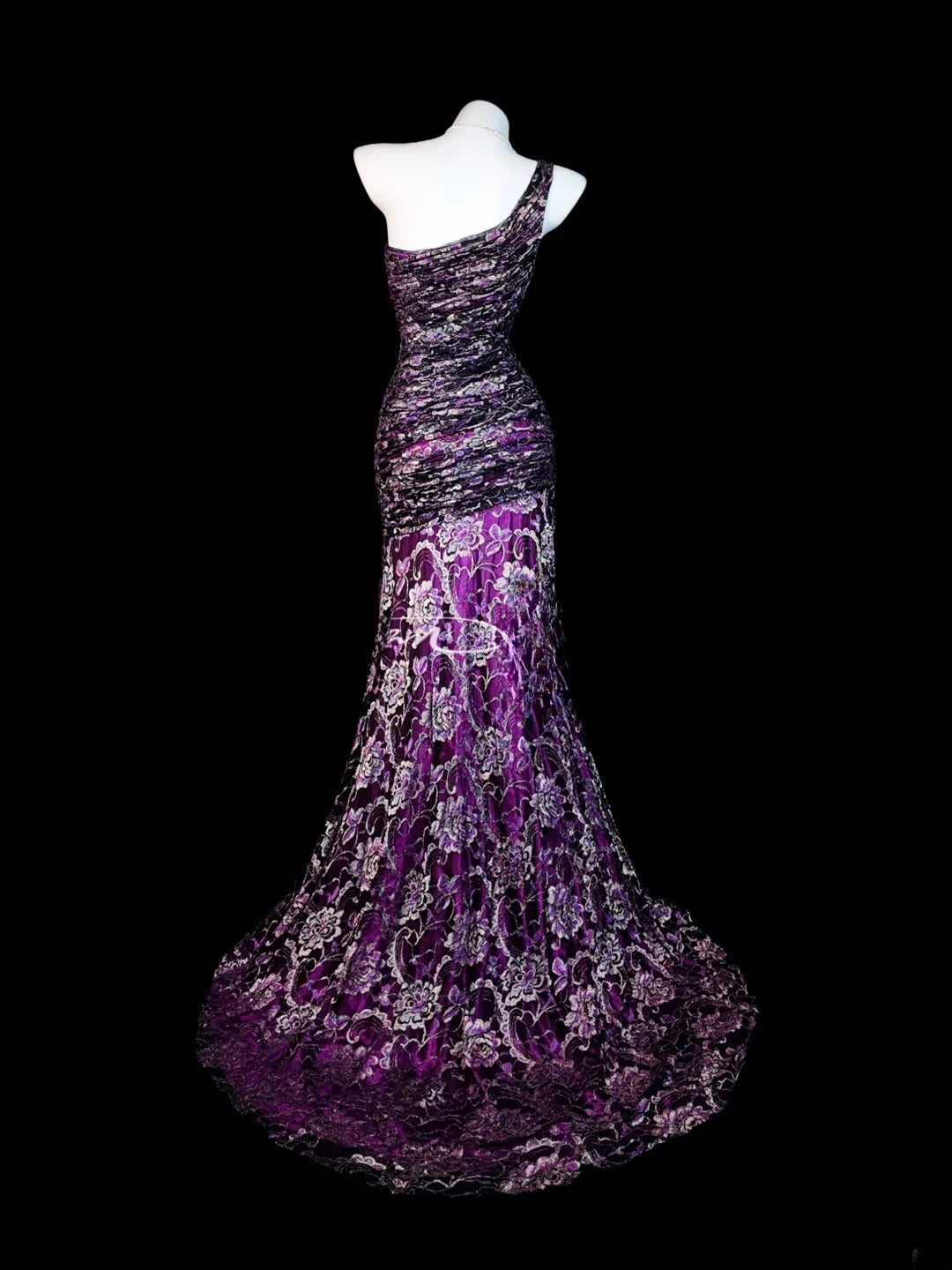 Grape Prom Dress Mermaid One Shoulder Lace Satin Modest Floor Length Formal Party Gown RB9827