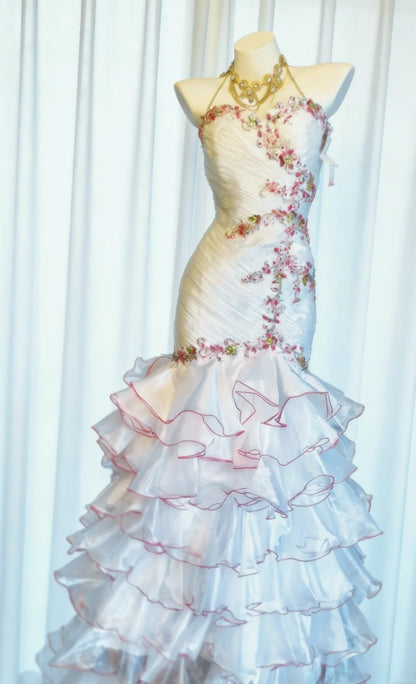 Unique Mermaid Sweetheart White With Lace 90s Beads For Women Party Dresses Long Prom Dress 20th Birthday Gowns AS022