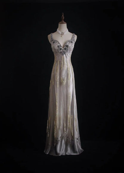 Vintage Prom Dresses 90s Formal A line Sweetheart Straps With Beadings Long Party Gowns Prom Dresses AS022