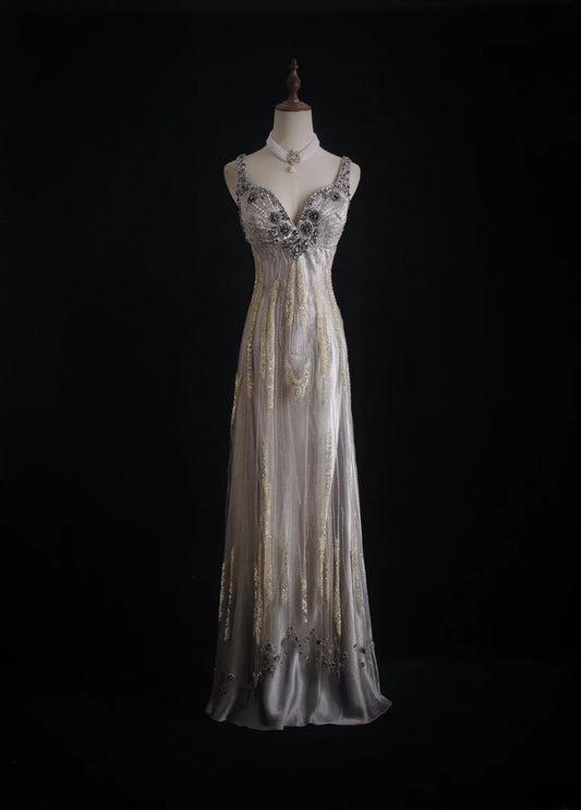 Vintage Prom Dresses 90s Formal A line Sweetheart Straps With Beadings Long Party Gowns Prom Dresses AS022