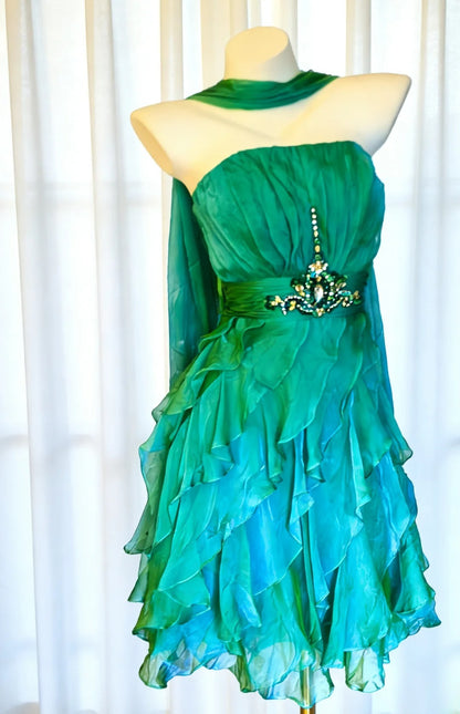 Vintage A Line Strapless Green Chiffon Hoco Gowns Short 18th Birthday Dress Homecoming Dresses Cocktail Gown AS023