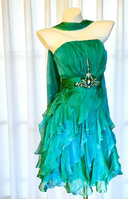 Vintage A Line Strapless Green Chiffon Hoco Gowns Short 18th Birthday Dress Homecoming Dresses Cocktail Gown AS023