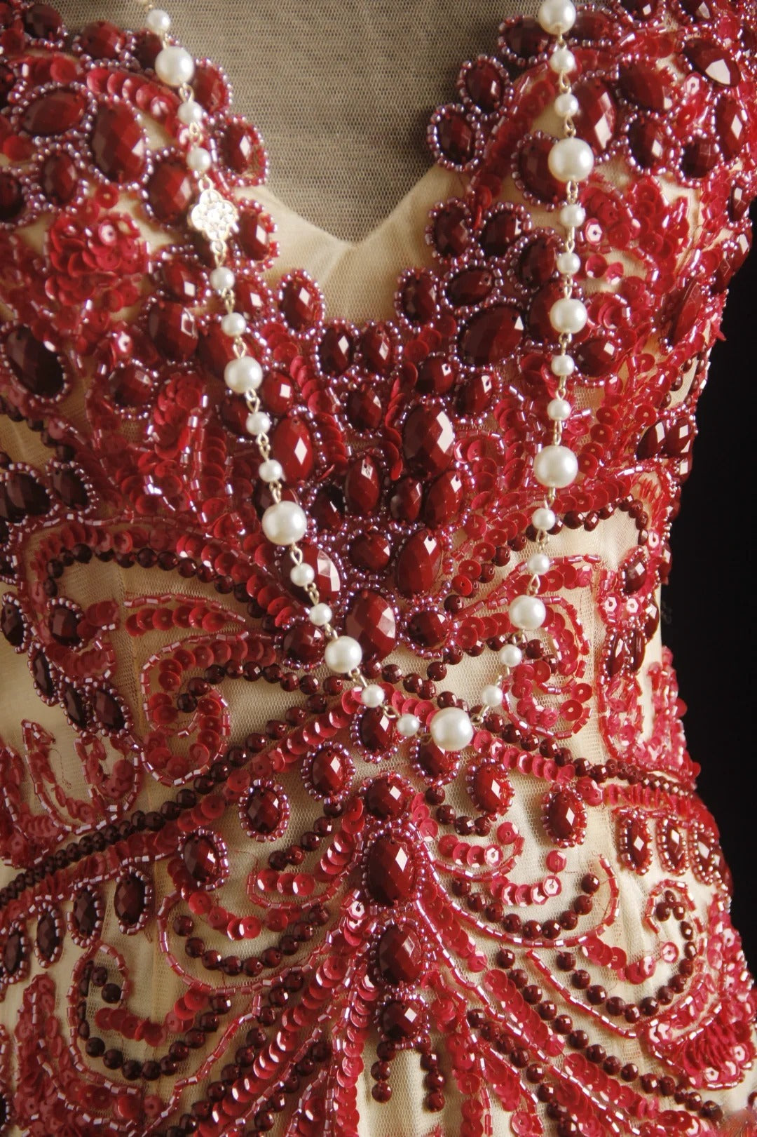 Vintage Prom Dresses 90s Formal Mermaid Scoop Neck Champagne With Red Beadings Long Party Gowns Prom Dresses AS023