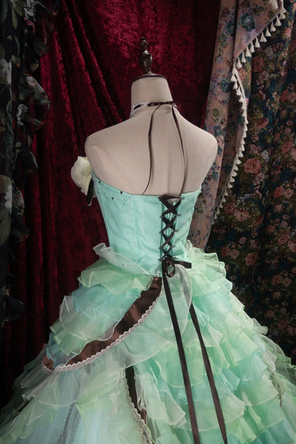 Dreamy Ball Gown Strapless Blue Green Tulle With Tiered Layers Long Quince Dress Quinceanera Dresses Formal Birthday Outfits RB8048