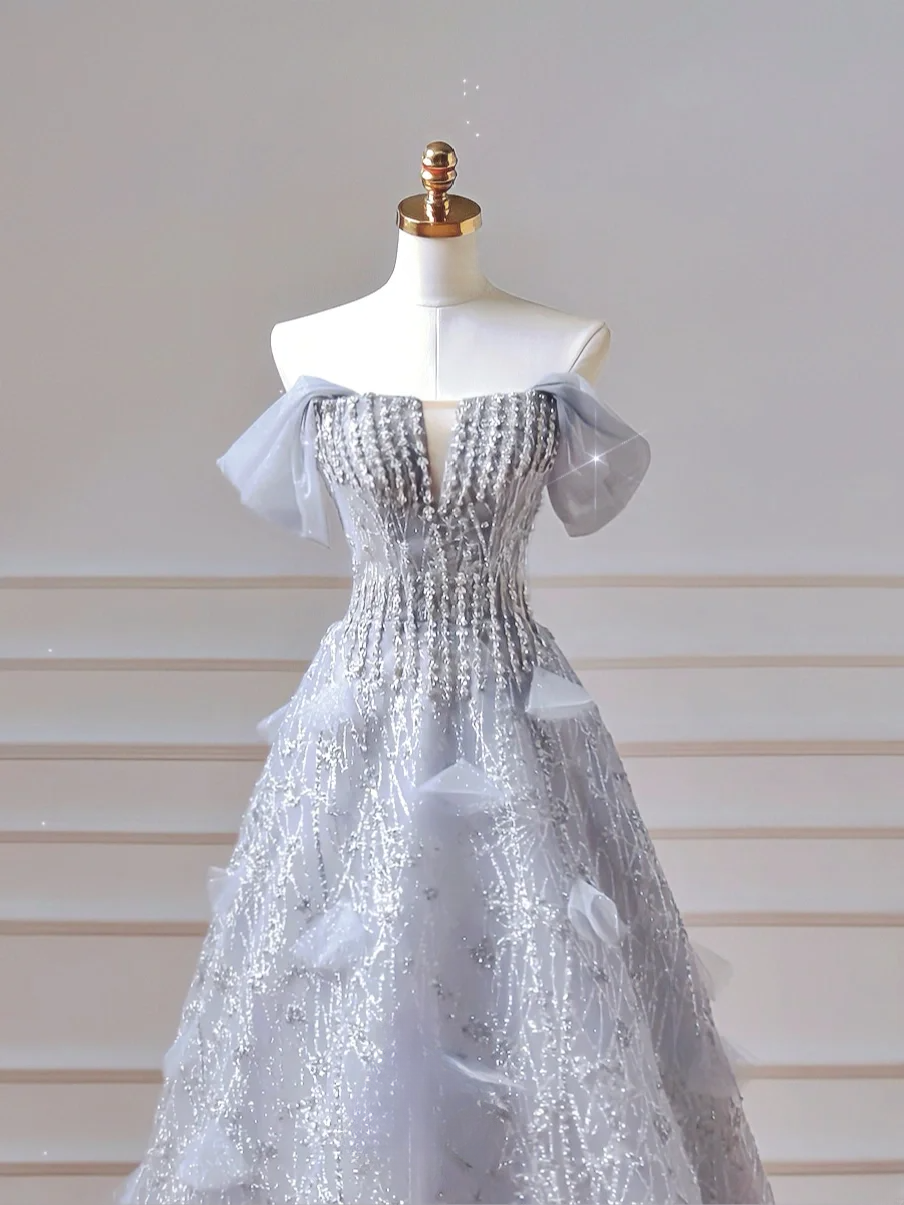 Modest Prom Dresses Aesthetic Ball Gown Strapless Light Sky Blue Sequin Corset Fitted Impress Long Party Formal Gown For Teens High Schools Girls AQ023