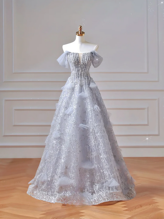 Modest Prom Dresses Aesthetic Ball Gown Strapless Light Sky Blue Sequin Corset Fitted Impress Long Party Formal Gown For Teens High Schools Girls AQ023