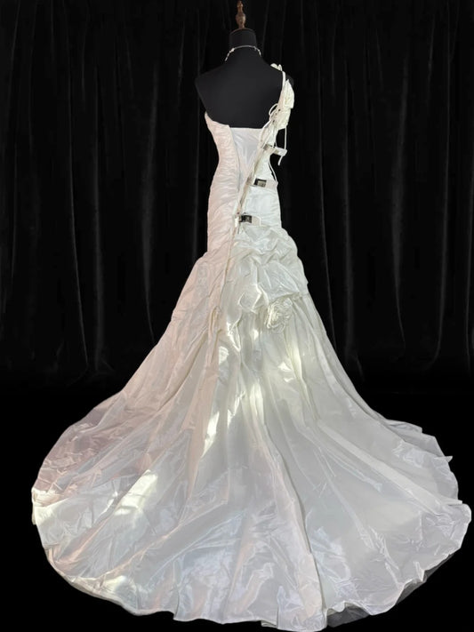 Vintage Wedding Gowns 1960s Dresses Simple Mermaid One Shoulder for Bride With Flowers Train White Petite/Plus Size Bridal Gown AS023