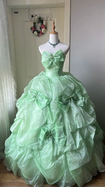 Sweet 16 Dresses Long Sweetheart Mint Green Organza Floor Length Ball Gown Sweet Sixteen Birthday Gown RC0394
