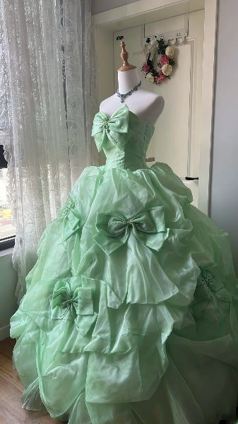 Sweet 16 Dresses Long Sweetheart Mint Green Organza Floor Length Ball Gown Sweet Sixteen Birthday Gown RC0394