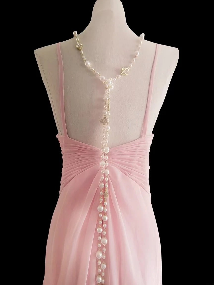 Classic Mermaid Halter Pink Chiffon Sleeveless Long Prom Dresses High School Senior Graduation Dance Evening Outfits AS024