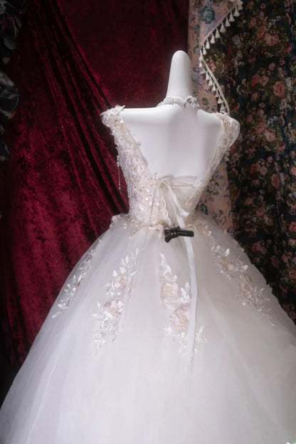 Sweet Ball Gown V Neckline Pink Tulle With Appliqued Lace Long Quince Dress Quinceanera Dresses Formal Birthday Outfits RB8049