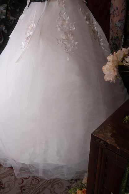 Sweet Ball Gown V Neckline Pink Tulle With Appliqued Lace Long Quince Dress Quinceanera Dresses Formal Birthday Outfits RB8049