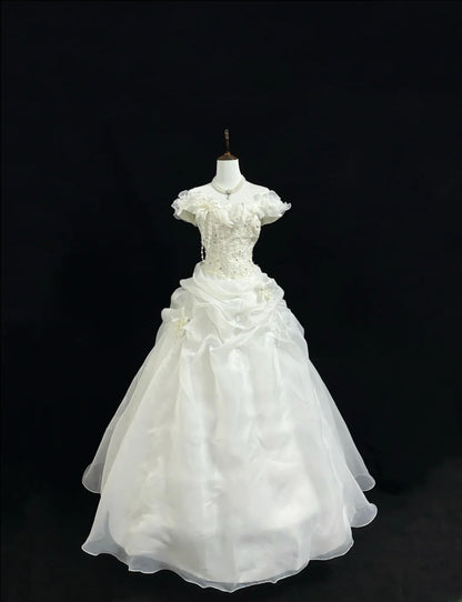 Magical Ball Gown Off The Shoulder White With Layered Tiered Quince Dress Voluminous Sweet 16 Quinceanera Dresses Vestido de RB7396