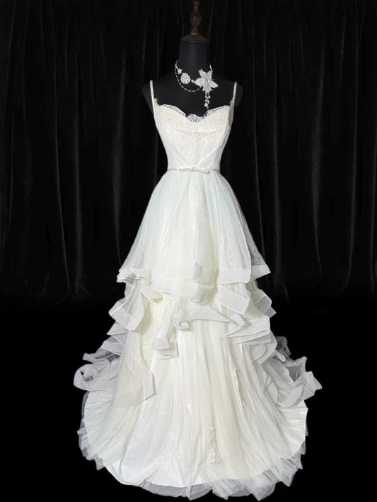 Ethereal Wedding Gowns Brides Dresses Ball Gown Spaghetti Strap For Bride Tulle White Petite/Plus Size Bridal Gown With Lace For Women AS025